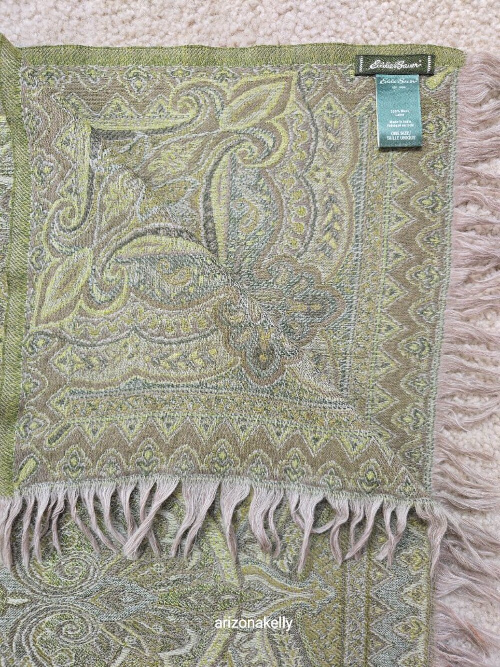 Eddie Bauer 100% Wool Woven Scarf Green - Picture 3 of 10